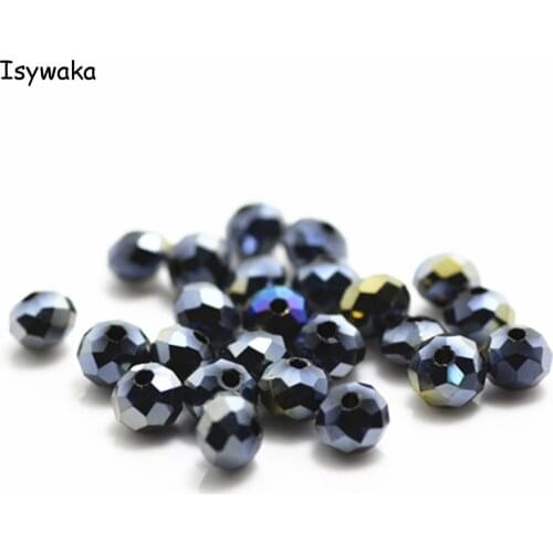 Isywaka Black AB Colors 4*6mm 50pcs Rondelle Austria faceted Crystal Glass Beads Loose Round Beads for Jewelry Making