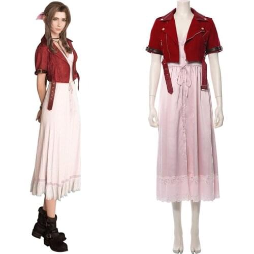 Final Fantasy VII Cosplay Aerith Gainsborough Costume FF Unifrom Dress Women Halloween Carnival Costume Adult Girls