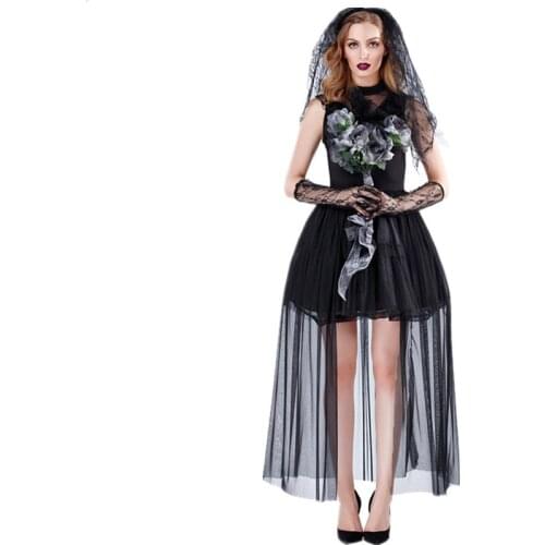 Halloween Black Tulle Zombie Ghost Bride Costume Easter Day Performance Cosplay Vampire Fancy Dress