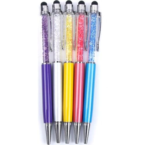 1 Pcs Creative Crystal Pen Diamond Ballpoint Pens Stationery Ballpen Stylus Pen Touch Pen 5 Colors Oily Black Refill