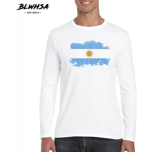 BLWHSA Spring Summer T-shirt for Men New Arrival Argentina Flag Pattern T Shirt Casual Male Long Sleeve Tshirt big Size 2XL