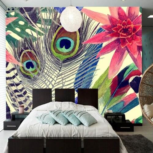 Custom mural wallpaper flower, vintage pattern feather mural used for bedroom living room background decorative waterproof paper