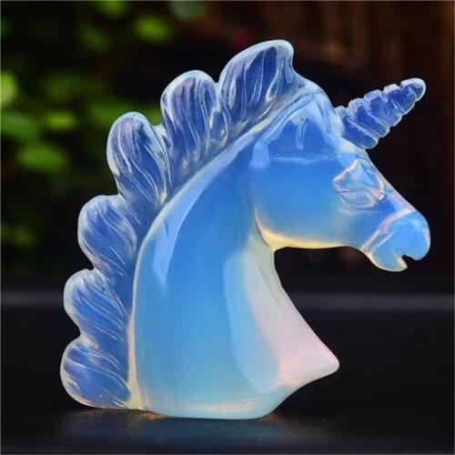 Natural Crystal Unicorn Opal Hand Carved Polished Quartz Healing Home Decorative