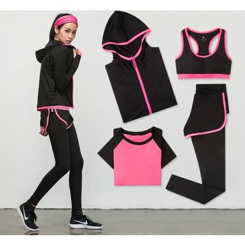 Yoga clothes womens suits 2021 spring quick-drying tops sports fitness suits curved five-piece suit large size