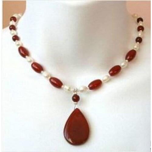 Women real latest design natural jewelry Womans gift White Akoya Cultured Pearl&gem pendant Necklace 18" hook