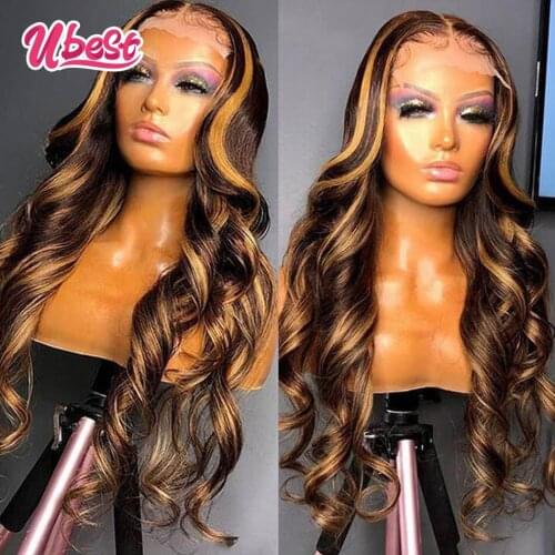 Ubest Highlights 1B 30 Body Wave Human Hair Wigs Brazilian Virgin Colored Lace Wigs for Women 180% Transparent Frontal Wig
