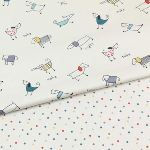 100% cotton twill cloth cartoon beige Stick figure dogs color dot fabric for DIY bedding cushion apparel quilting handwork decor