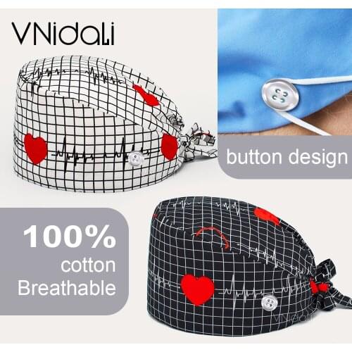 Heart printing caps series High Quality cartoon print sweat-absorbent Scrub hat Beautician cute hat spa lab men women Scrub caps