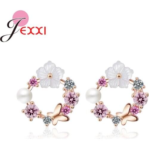 Shiny Heart Shape Beauty Design Circle Earrings Real 925 Pure Sterling Silver Rhinestone For Women Female Best Gifts Crazy