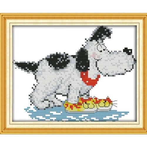 The dog has running shoes on his front paws cross stitch kit cartoon canvas stitches embroidery DIY handmade needlework plus