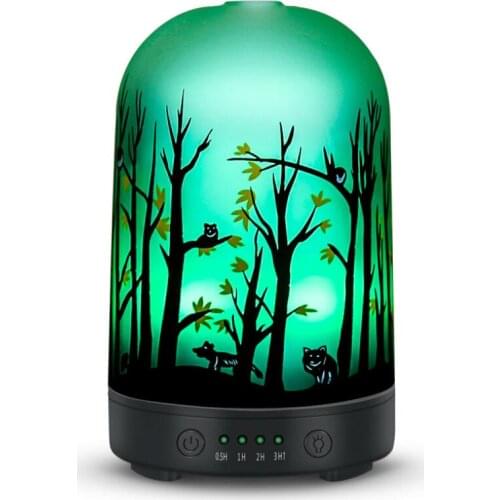 Air Humidifier Glass Aroma Diffuser Essential Oil Aromatherapy Machines Fragrance Ultrasonic For Home LED Lights 100ml