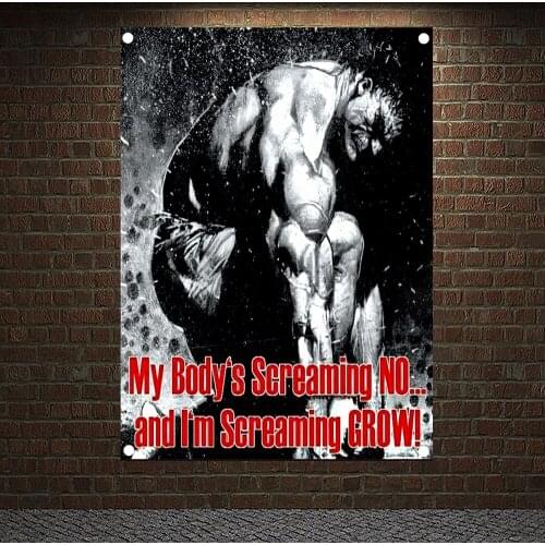 Vintage Hanging Cloth Art Workout Inspirational Banners Flags Canvas Painting Run Yoga Dumbbells Fitness Poster Wall Hanging Z2