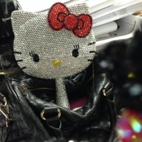 All Rhinestones Hand-held Kitty Mirror Sparkling Decorative Mirrors Home Car Decor Kawaii Makeup Vanity Mirror Compact Mirror
