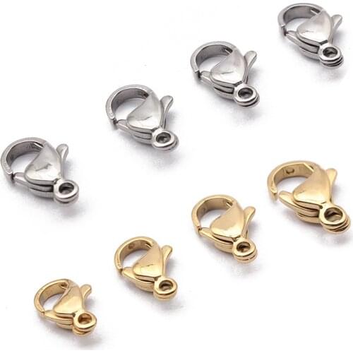 10pcs Stainless Steel Gold Plated 10/11/12/13mm Lobster Clasp Hooks For Necklace Bracelet Chain DIY Fashion Jewelry Findings