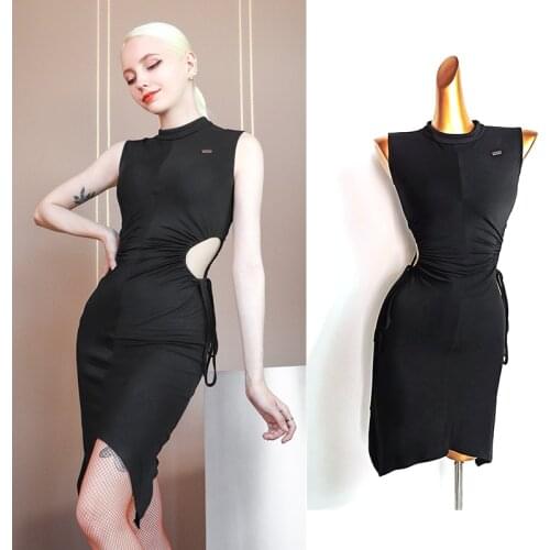 Sexy Latin Dance Dress Modal Slim Waist Hollow Out Summer Practice Wear Women Tango ChaCha Performance Stage Costume VDB3929