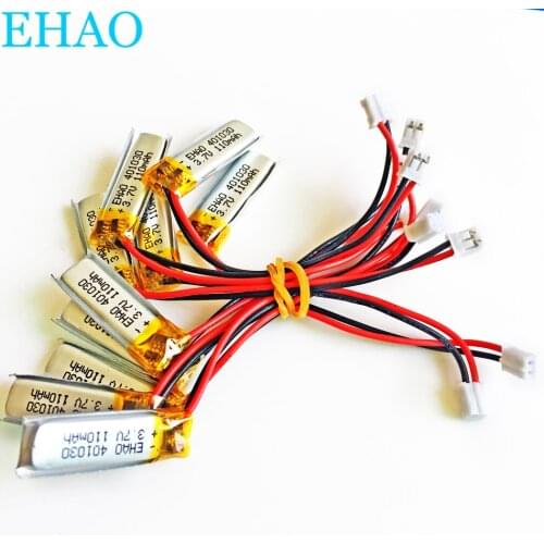 10 pcs 401030 3.7V 110mAh JST PH 2.0mm 2pin Lithium Polymer LiPo Rechargeable Battery For Mp3 GPS bluetooth Headphone Headset