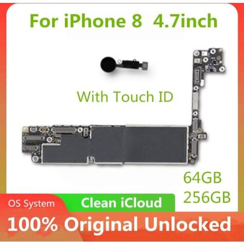 Original Unlocked Motherboard For iPhone 8 4.7inch With/No Touch ID Logic Main Board Clean iCloud Full Chips IOS System 64/256G