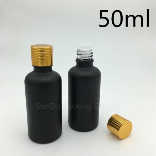 12pcs 50ML Black Frosted Glass Bottle Vials Essential Oil Bottle with gold screw cap Perfume bottles