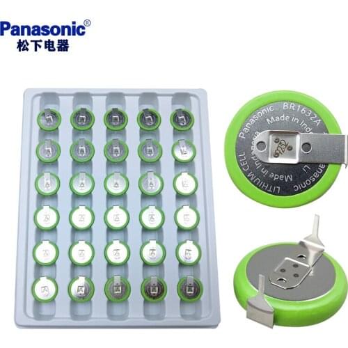 10pcs/lot Panasonic BR1632A/HAN 3V Lithium Battery with Soldering Pins Button Wide Temperature BR1632A Batteries Cell 125 Degree