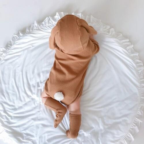 2021 Spring Baby Romper Solid Color Long Sleeved Cotton Newborn Girl Boy Bodysuit Beanie Cap Socks 3pcs Set Toddler Girl Clothes