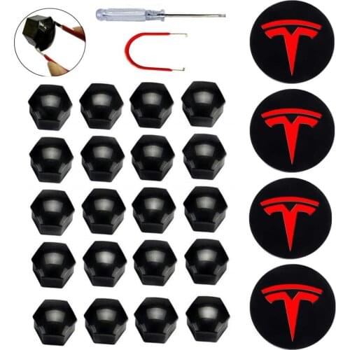 27Pcs For Tesla Model 3 S X Wheel Center Caps Hub Cover Screw Cap Kit Decorative Tires Cap Modification Accessories Car Emblem