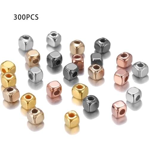 300PCS 4mm Cube Beads Square DIY Spacer Beads Spacer Charms For DIY Jewelry Making Findings Charm Beads Accessories