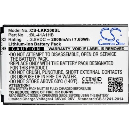 Cameron Sino 2000mAh battery for LG K200 K200ds K200dsK L53BG L53BL L56VL LS676 Tribute HD X Style X1 BL-41A1HB EAC63319901