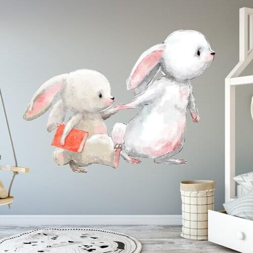 Watercolour Bunny Wallpaper Creative Kids Bedroom Sticker Self Adhesive Babys Living Room Wall Decal