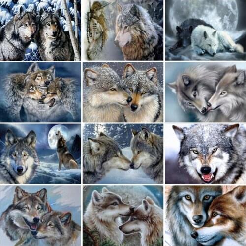 5D DIY Diamond Painting Wolf Cross Stitch Full Square Round Drill Diamond Embroidery Animals Rhinestones Picture Decor Crafts