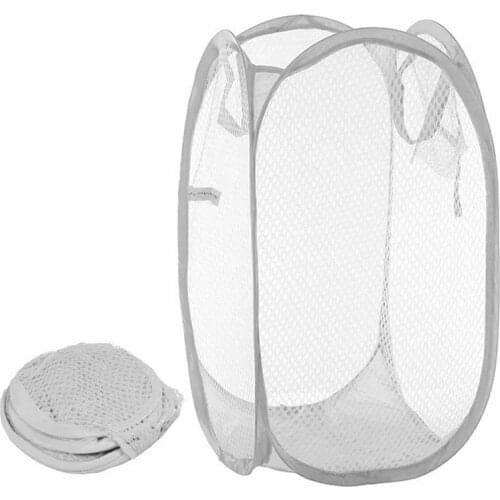 White Foldable Fabric Clothes Storage Baskets Mesh Washing Dirty Clothes Laundry Basket Sundries Storage Organizer