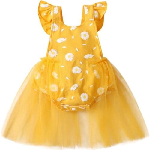 Baby Girl Short Sleeve Bodysuit with Mesh Stitching, Sweet Style Flower Print Backless Little Princess Summer Clothing