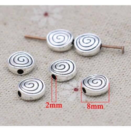JAKONGO 25pcs Antique Silver plated Swirl Spacer Beads for Jewelry Making Bracelet Accessories DIY Handmade Findings 8x3mm