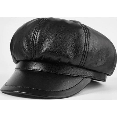Spring Autumn Genuine Leather Beret Hat Female Sheepskin British Fashion Cap Women Recreational All-match Painters Caps H261