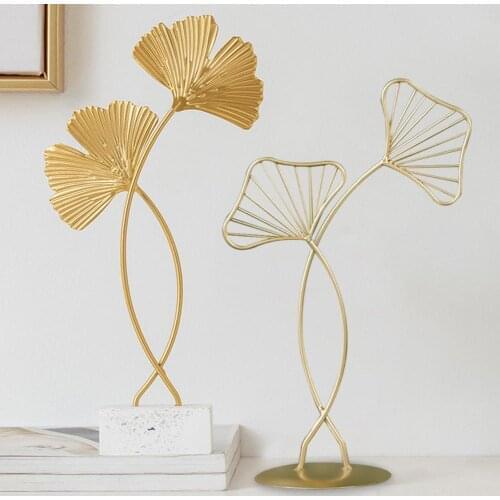 European Iron Art Gold Gingko Leaf Miniatures Creative Luxury Living Room Home Desktop Ornament Decoration Furnishing Crafts