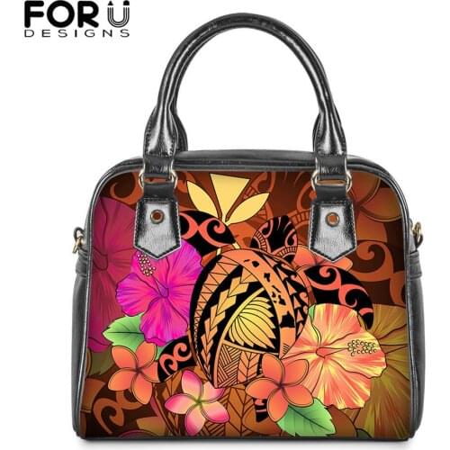 FORUDESIGNS Polynesian Samoa Turtle And Hibiscus Printing PU Top-handle Women Luxury Shoulder Handbag Beach Bag Bolsa Femininas