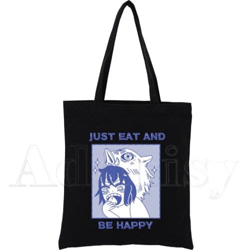Demon Slayers Hashibira Inosukes Kimetsu No Yaiba Print Canvas Tote Black Bags Harajuku Casual Girl Tote Shoulder Bags