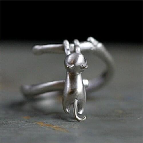 Classic Cat Cute Silver Color Couple Rings Wedding Anniversary Ring Exquisite Animal Shape Jewelry