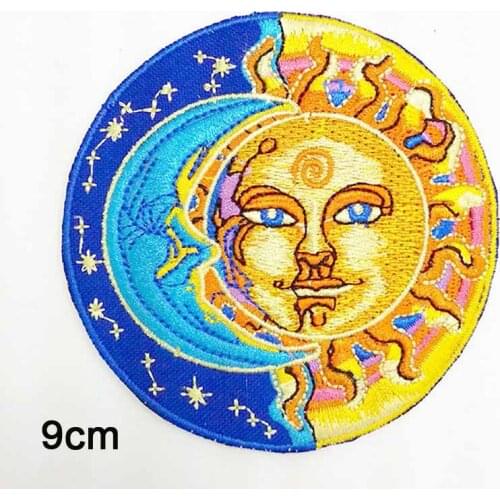 Full Embroidered Peace And Love Iron On Moon And Sun Yellow Round Patches Clothes Patches for Clothing