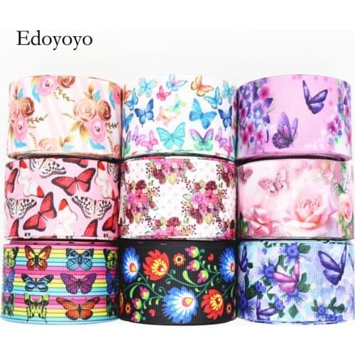 10 Yards 1.5" 38MM Grosgrain Ribbon Butterfly / Flowers Printed Ribbon For Hair Bows DIY Crafts Handmade Accessories M20060301