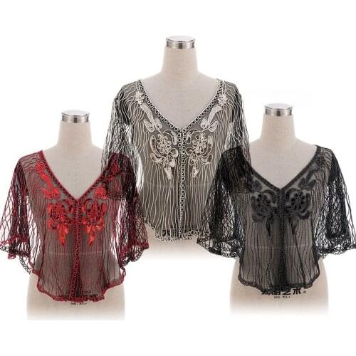Summer Thin Handmade Crochet sequin Mesh Shrug Bolero Women Embroidery Cardigan Feminino Short Cape Scarves Wraps Shawl