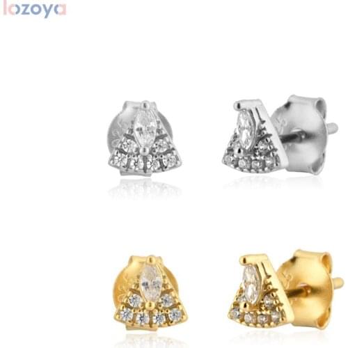 LOZOYA 925 Sterling Silver Zircon Ovals Gift Rock Punk Triangle Crystal Stud Earring Piercing Luxury Fine Jewelry Wedding Clips