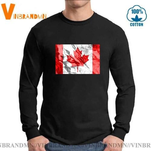 Fashion Boys Long Sleeve Cotton Tshirt Tees Newest Flag of Canada Marble texture Man Brand Clothihng Quality O-Neck T Shirt