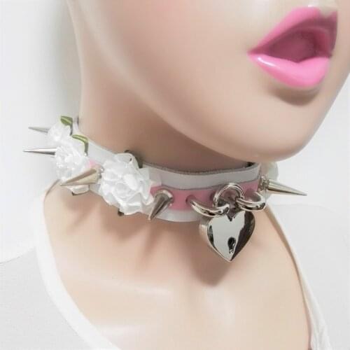 Fashion Harajuku Handmade two layer Leaather lolita Flower Stud Rivets Punk & Goth Collar Choker Necklace Free shipping