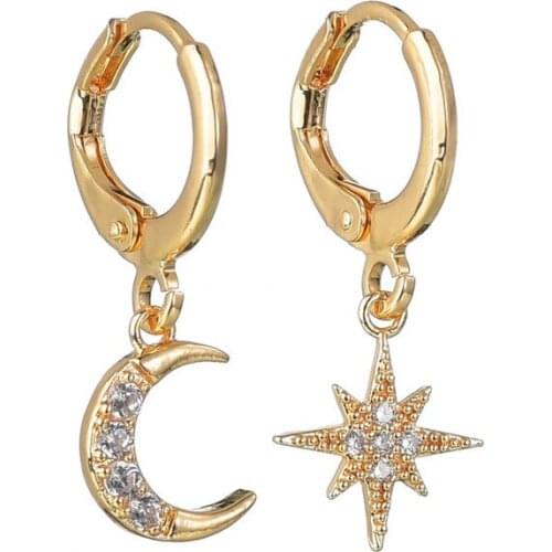 Fashion Trendy Star and Moon Earrings for Women Simple Crystal Geometric Asymmetric Dangle Earrings Jewelry Gifts