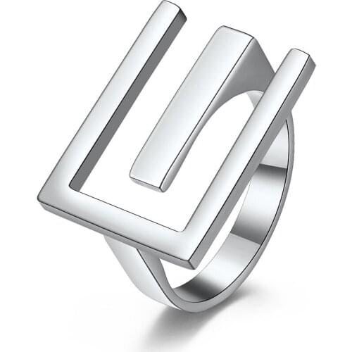 Simple Letter E Open Rings Stainless Steel Mens Ring Fashion Charm Punk Male Accessories Jewelry