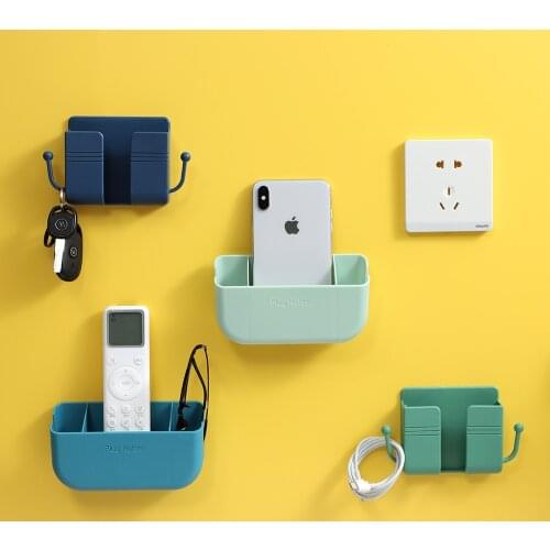 Mobile Phone Holder Wall Stand Mounted Organizer Storage Box Mounts Holders Remote Control Organizer Hook Mobil Standing Charg