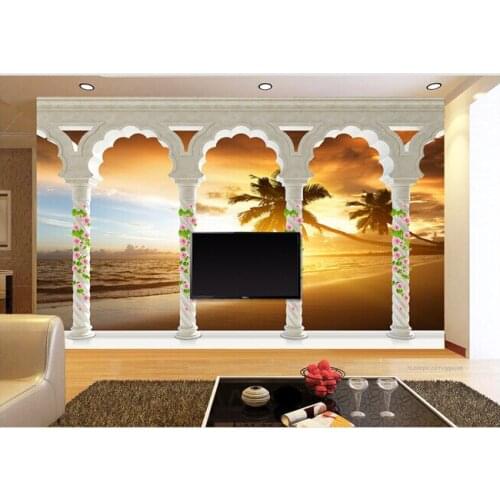 Custom landscape wallpaper, 3D Rome column sunrise sea view for the living room bedroom TV background wall papel de parede