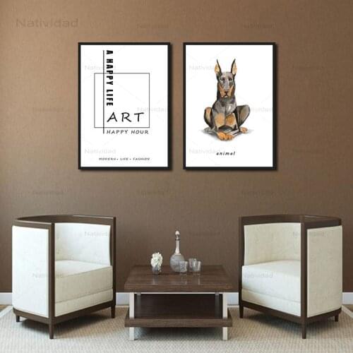 Brown Wolfhound Animals Posters a Happy Life Letters Wall Art Pictures and Prints for Living Room Bedroom Home Canvas Painting