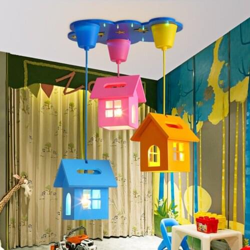 Nordic Pastoral Fresh Small House LED Pendant Lights Simple European Style Boys Girl Kids Room Bedroom 3 Colorful LU721181