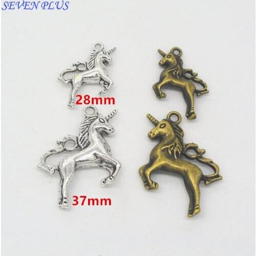 Newest Style 20 Pieces/Lot 2 Size Mixed Antique Bronze Or antique Silver Plated Metal 3D Unicorn Charms For Jewelry Making